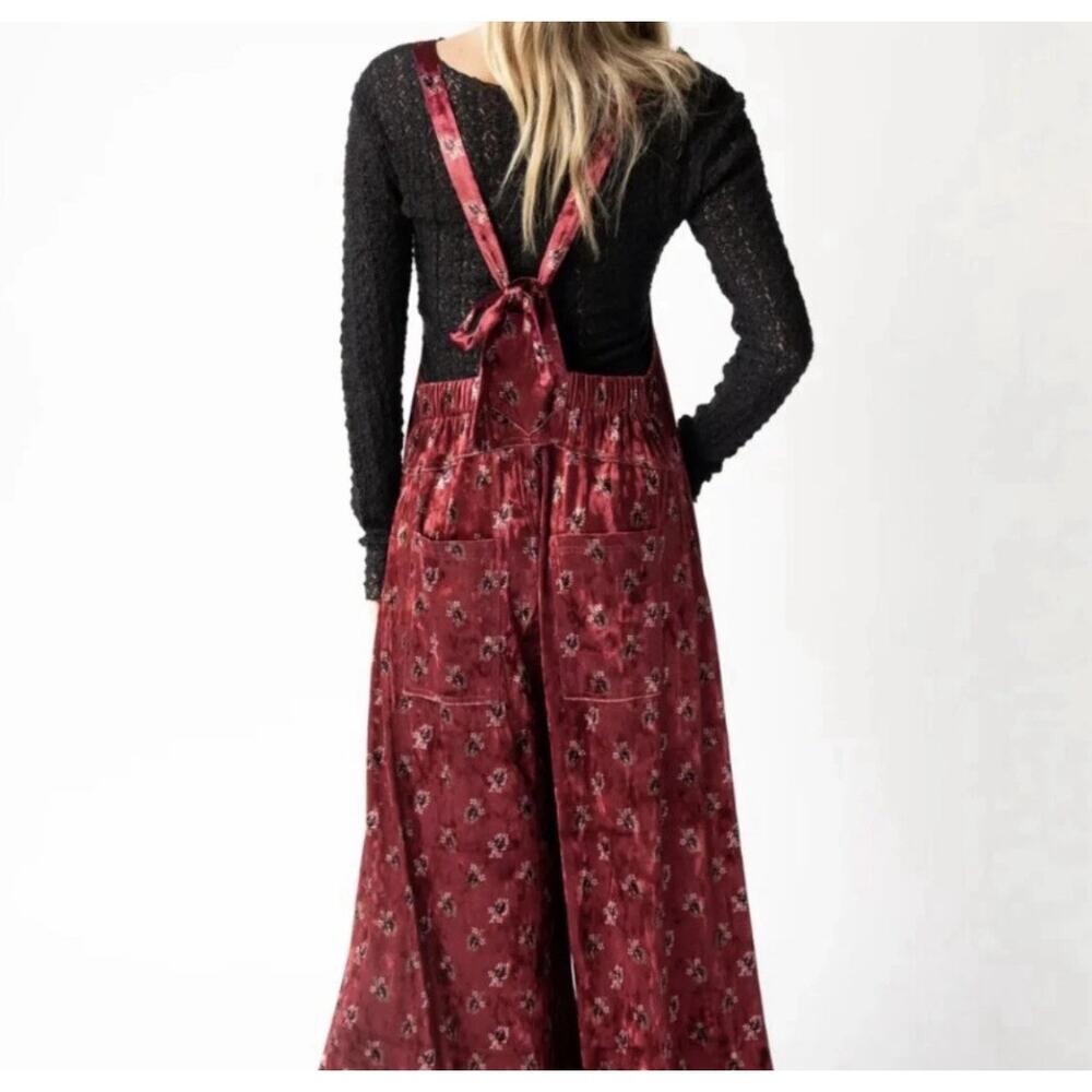 Natural Life boho Wide Leg Floral Velvet Dakota Tie Overall XL Burgundy Hippie - Picture 7 of 10